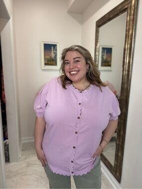 Chic Soul Women's Lavender Button-Front Short Sleeve Top